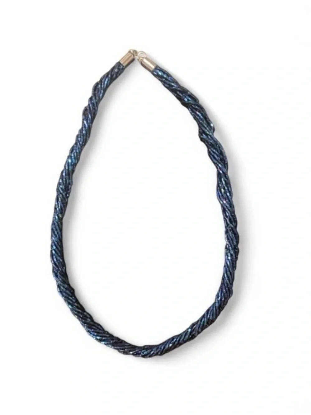 Braided Seed Bead Necklace in Iridescent Navy